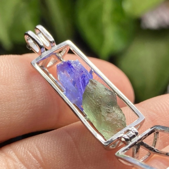 Moldavite, Tanzanite & Herkimer Diamond Pendant - Picture 7 of 9